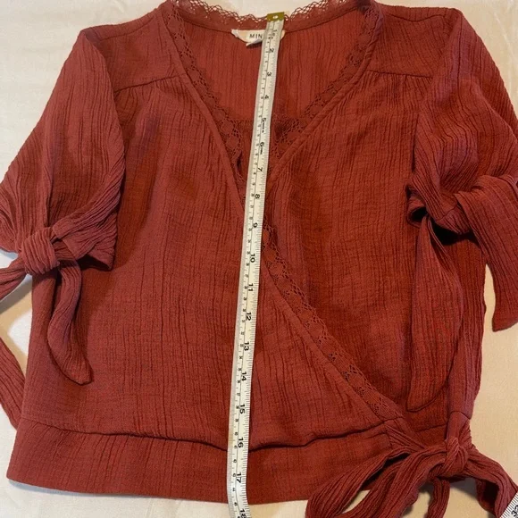 Mine Rust Wrap Blouse with Lace Trim - Picture 6 of 12